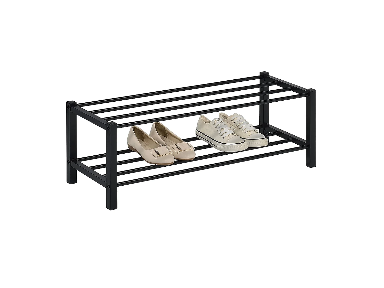 Étagère à chaussures NAVAN rangement porte-chaussures avec 2 niveaux en métal laqué noir pour 8 paires de chaussures