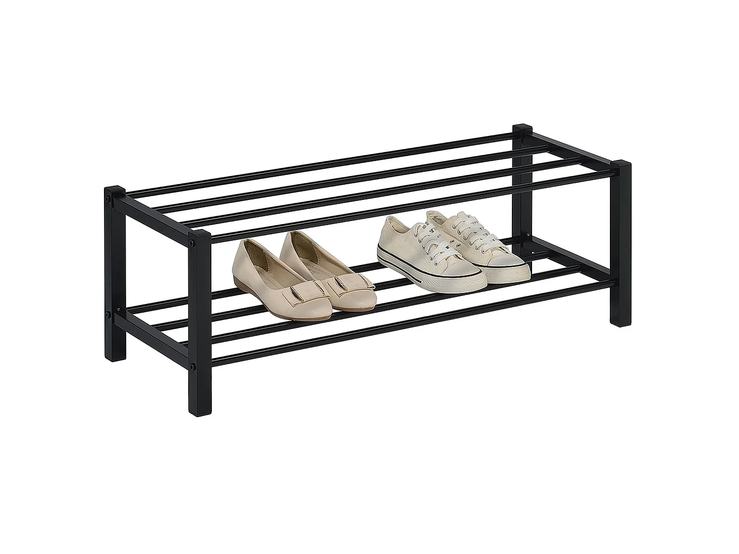 Étagère à chaussures NAVAN rangement porte-chaussures avec 2 niveaux en métal laqué noir pour 8 paires de chaussures