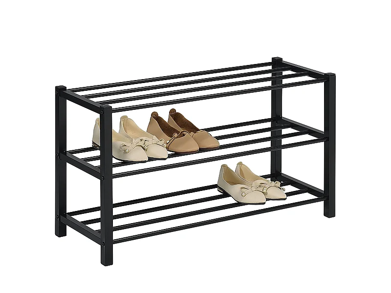 Étagère à chaussures NAVAN rangement porte-chaussures avec 3 niveaux en métal laqué noir pour 12 paires de chaussures