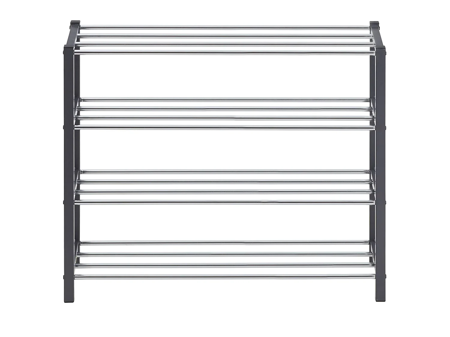 Etagère à chaussures DUBLIN rangement porte-chaussures avec 4 niveaux pour 16 paires en métal chromé et laqué gris