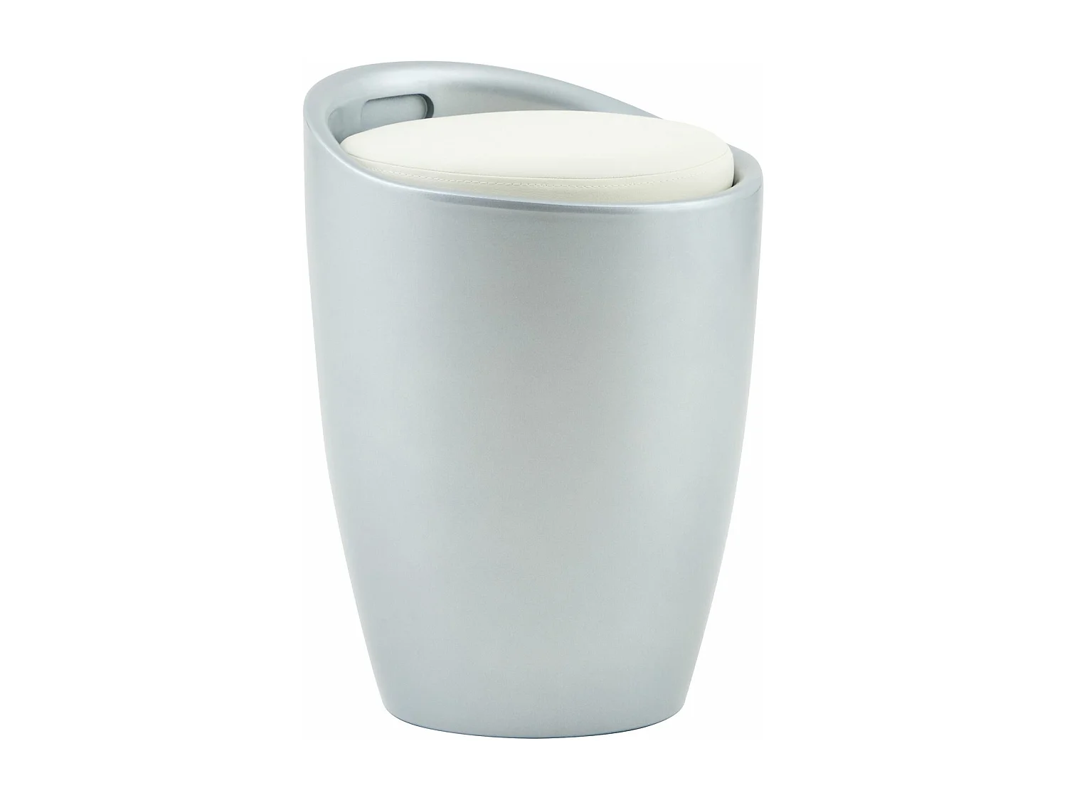 Tabouret DANIEL pouf rond coffre de rangement panier à linge siège avec assise rembourrée blanc, structure en plastique gris