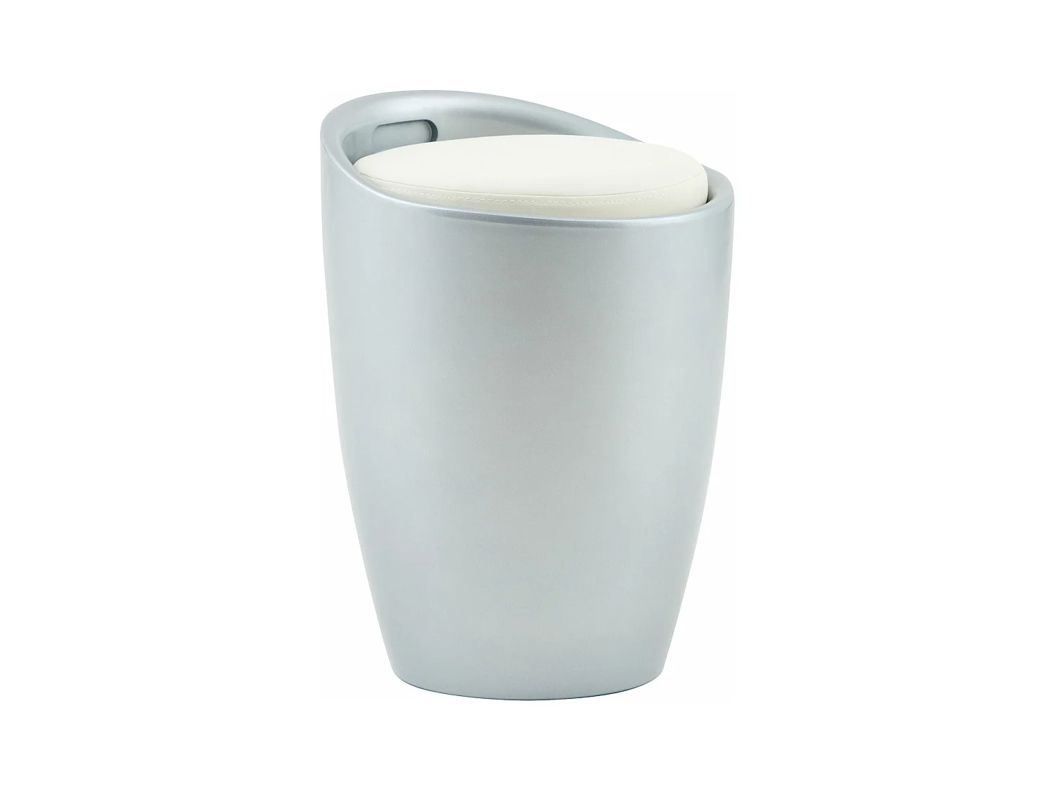 Tabouret DANIEL pouf rond coffre de rangement panier à linge siège avec assise rembourrée blanc, structure en plastique gris