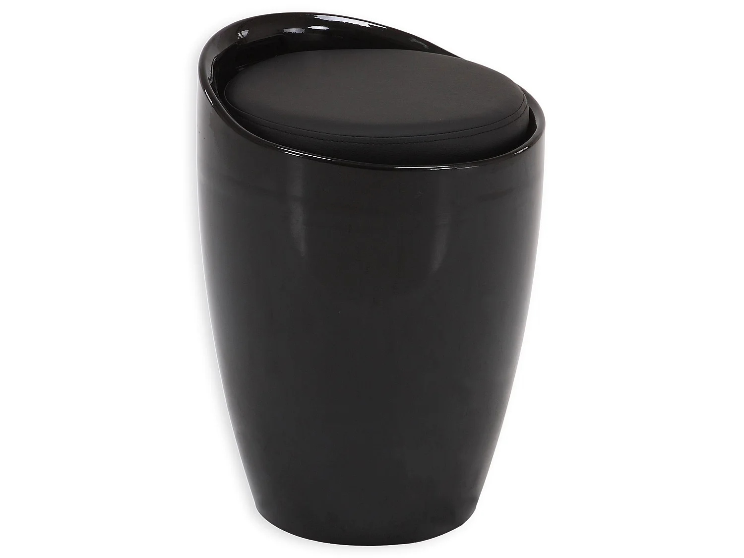 Tabouret DANIEL pouf rond coffre de rangement panier à linge siège avec assise rembourrée noir, structure en plastique noir