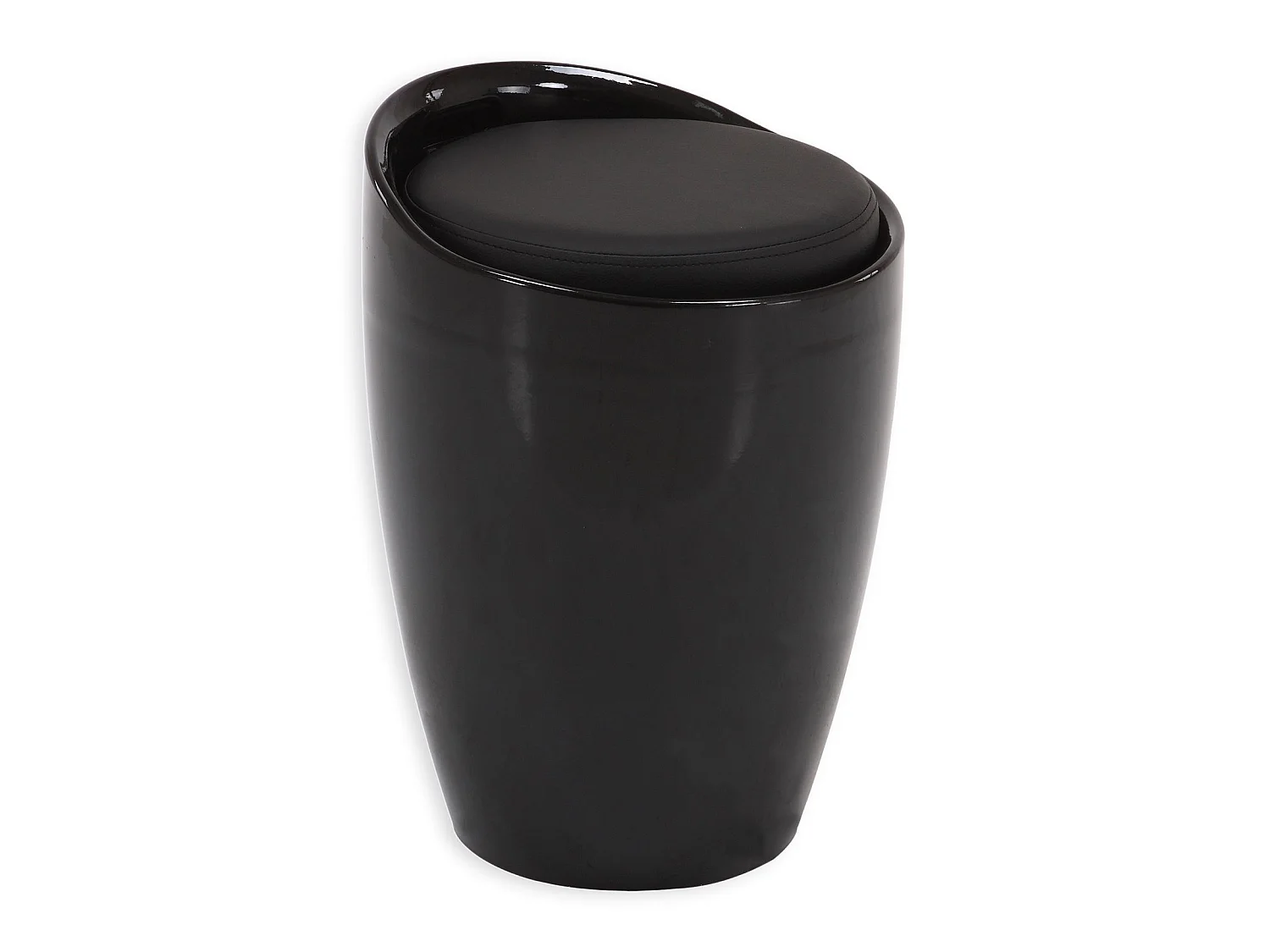 Tabouret DANIEL pouf rond coffre de rangement panier à linge siège avec assise rembourrée noir, structure en plastique noir