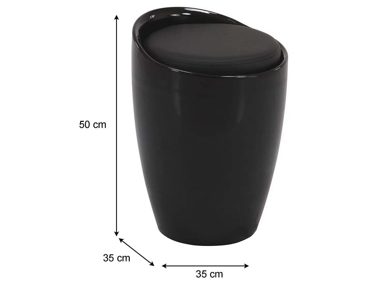 Tabouret DANIEL pouf rond coffre de rangement panier à linge siège avec assise rembourrée noir, structure en plastique noir