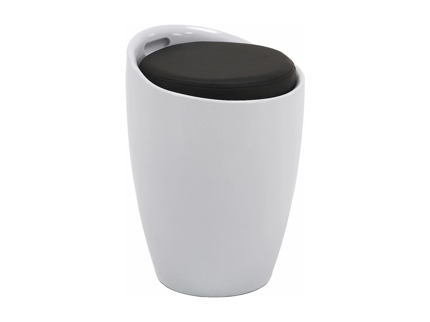 Tabouret DANIEL pouf rond coffre de rangement panier à linge siège avec assise rembourrée noir, structure en plastique blanc