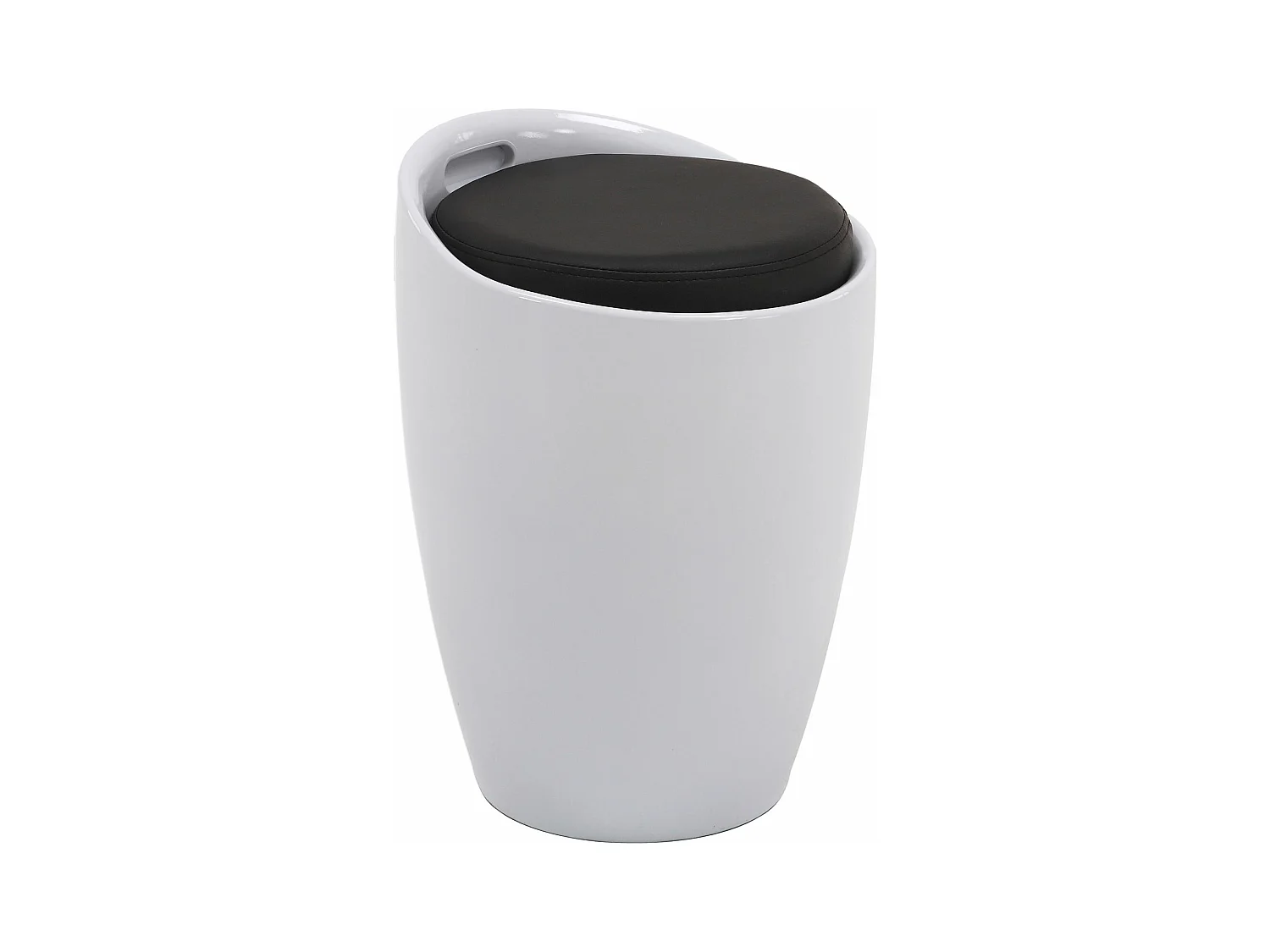 Tabouret DANIEL pouf rond coffre de rangement panier à linge siège avec assise rembourrée noir, structure en plastique blanc