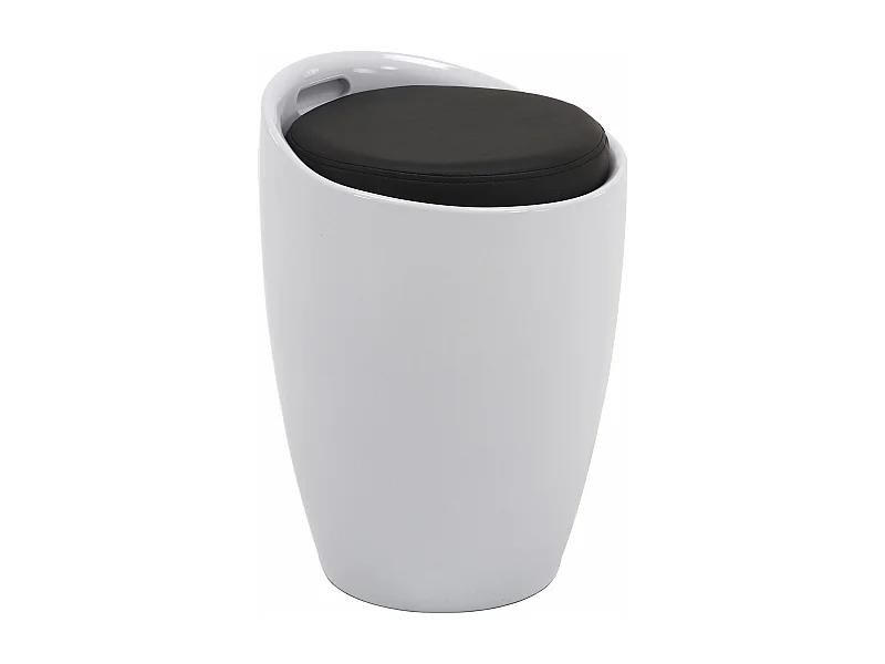 Tabouret DANIEL pouf rond coffre de rangement panier à linge siège avec assise rembourrée noir, structure en plastique blanc
