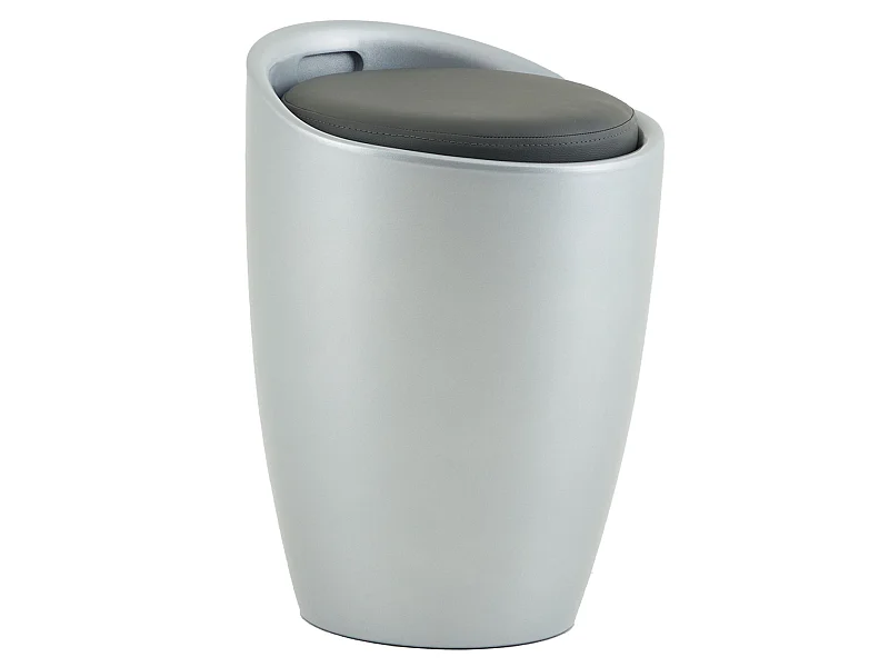Tabouret DANIEL pouf rond coffre de rangement panier à linge siège avec assise rembourrée gris, structure en plastique gris