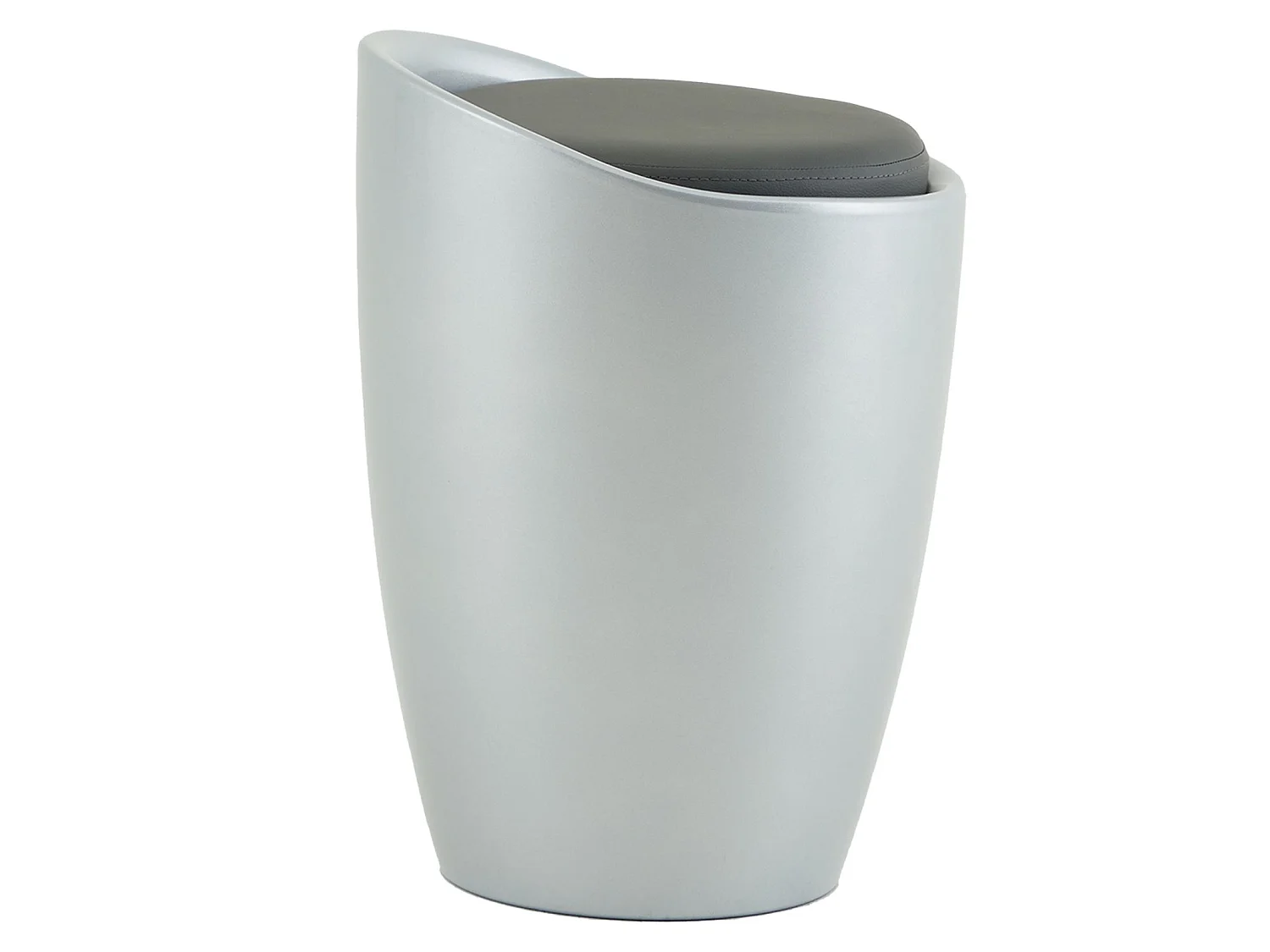 Tabouret DANIEL pouf rond coffre de rangement panier à linge siège avec assise rembourrée gris, structure en plastique gris