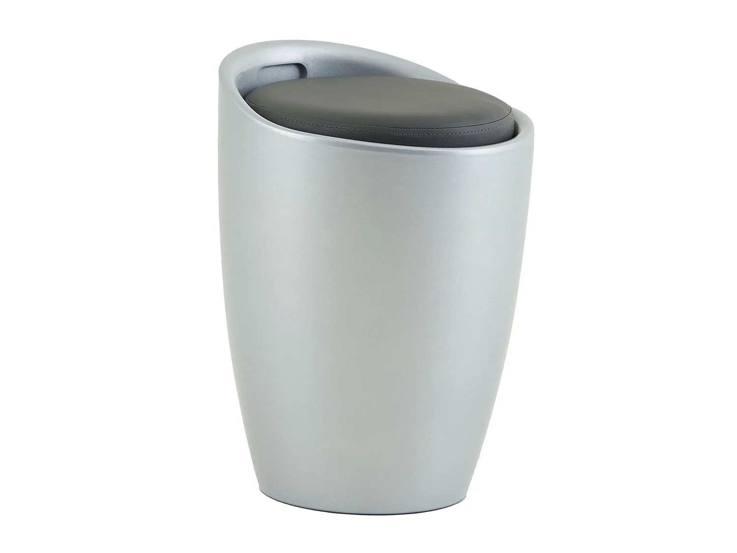 Tabouret DANIEL pouf rond coffre de rangement panier à linge siège avec assise rembourrée gris, structure en plastique gris