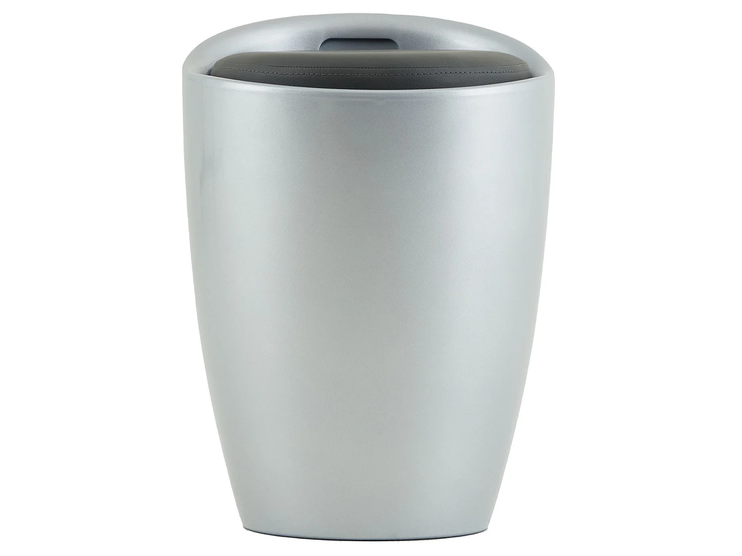 Tabouret DANIEL pouf rond coffre de rangement panier à linge siège avec assise rembourrée gris, structure en plastique gris