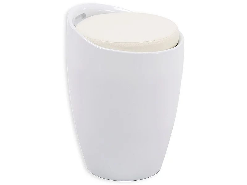 Tabouret DANIEL pouf rond coffre de rangement panier à linge siège avec assise rembourrée blanc, structure en plastique blanc