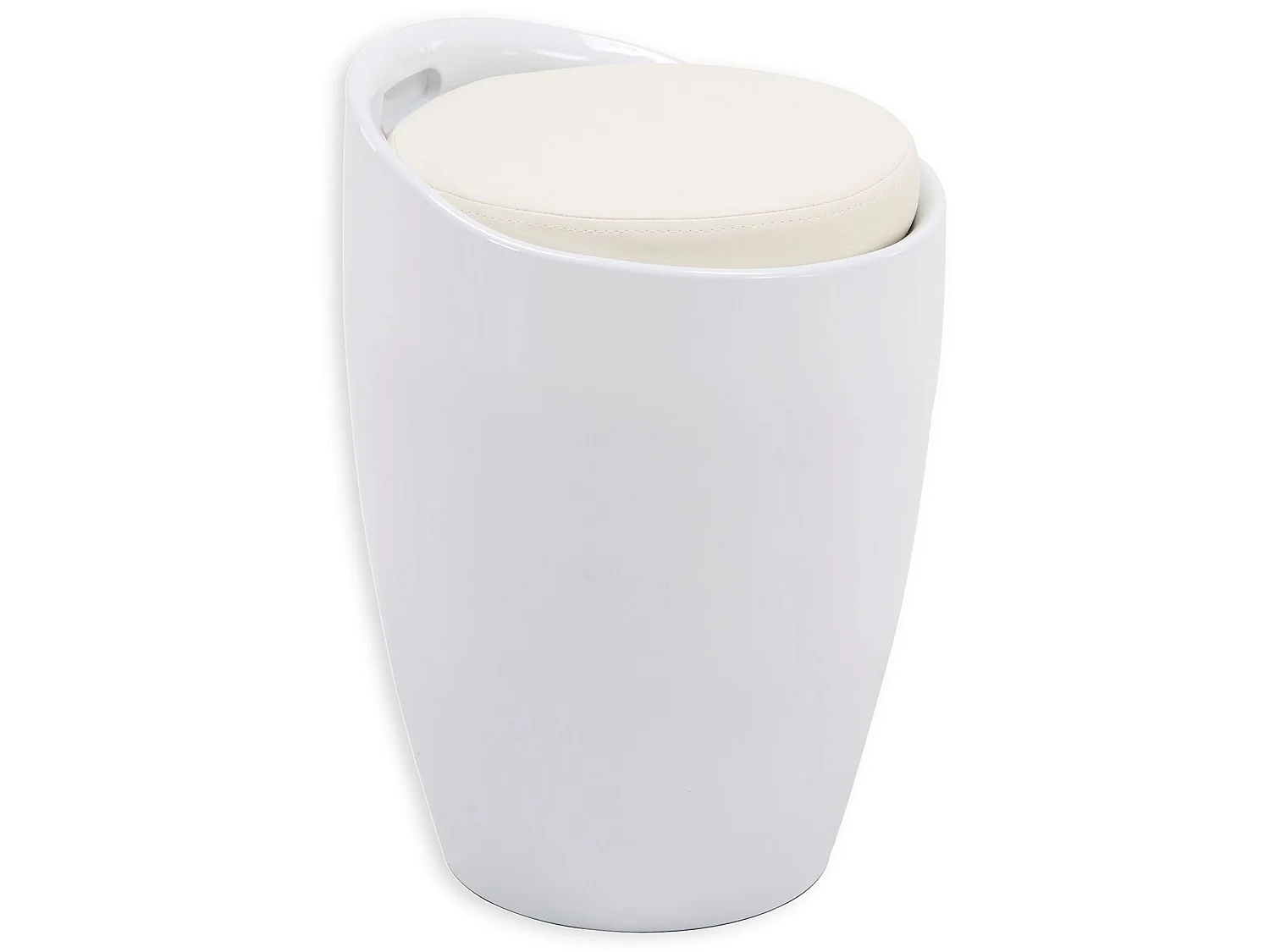 Tabouret DANIEL pouf rond coffre de rangement panier à linge siège avec assise rembourrée blanc, structure en plastique blanc