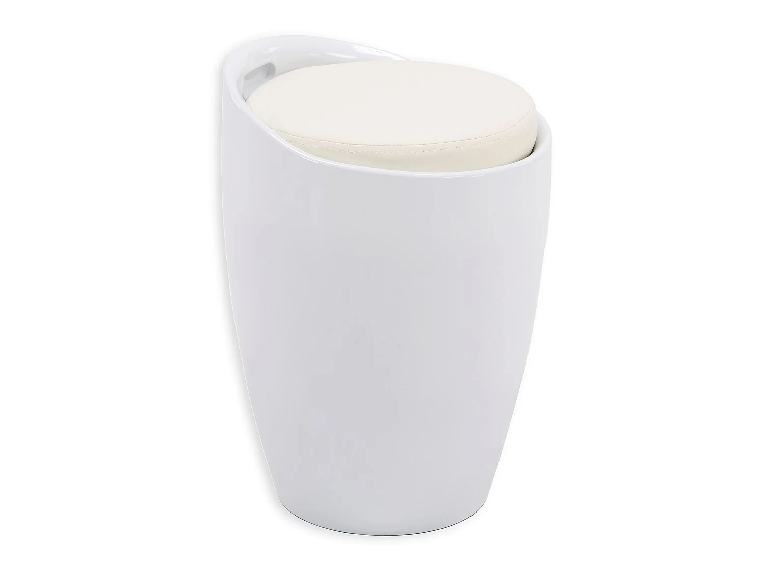 Tabouret DANIEL pouf rond coffre de rangement panier à linge siège avec assise rembourrée blanc, structure en plastique blanc