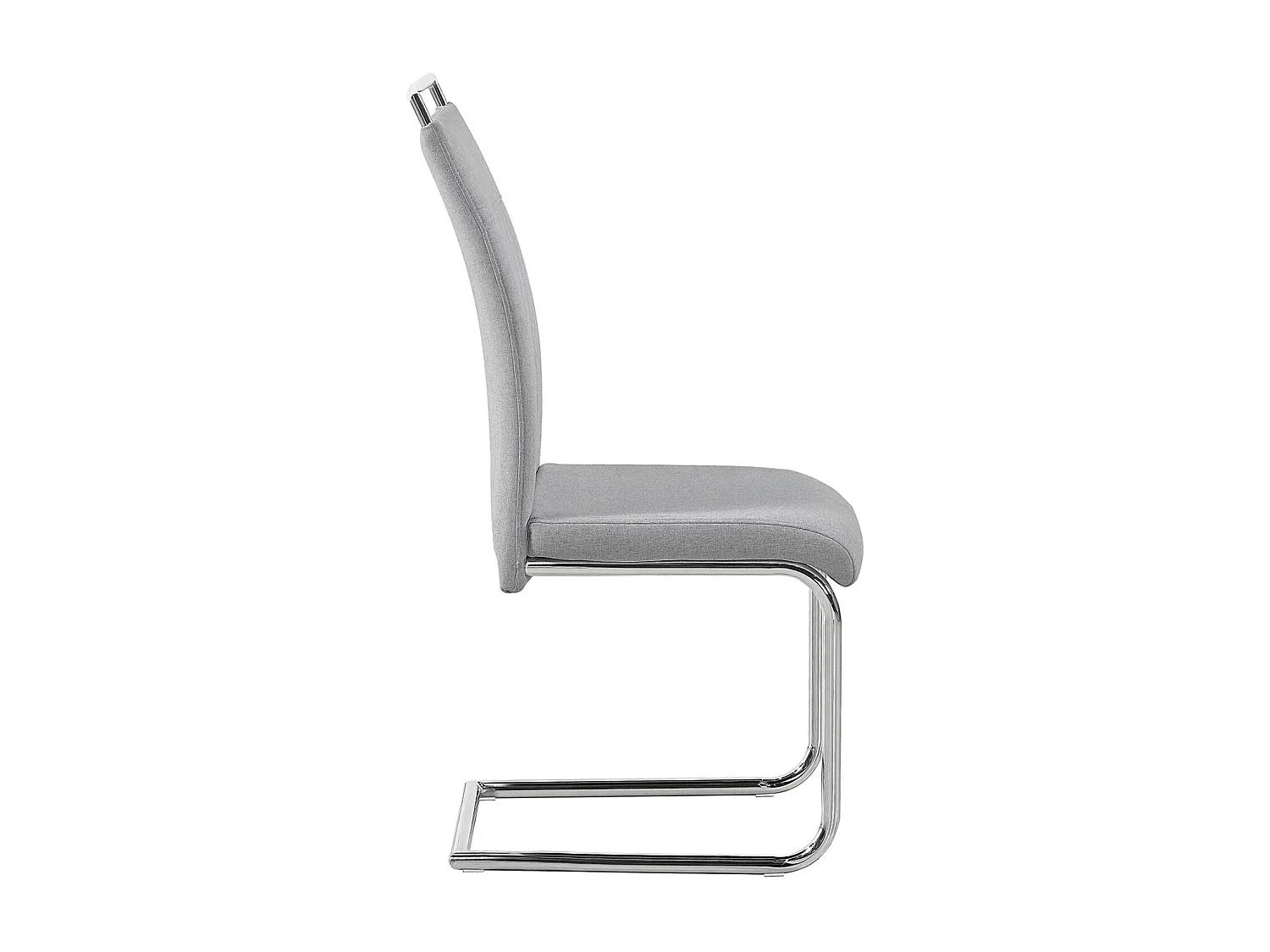 Lot de 4 chaises de salle à manger ou cuisine ERICA avec assise rembourrée poignée et piètement chromé, revêtement tissu gris clair