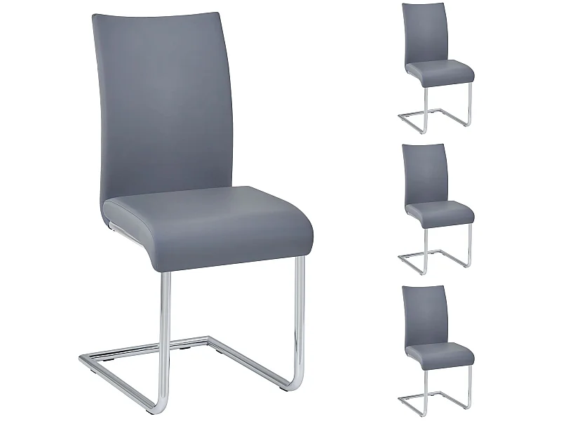 Lot de 4 chaises de salle à manger ALADINO piètement chromé revêtement synthétique gris