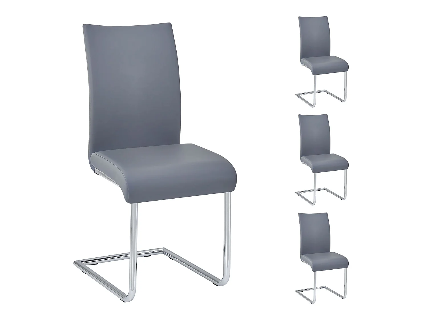 Lot de 4 chaises de salle à manger ALADINO piètement chromé revêtement synthétique gris