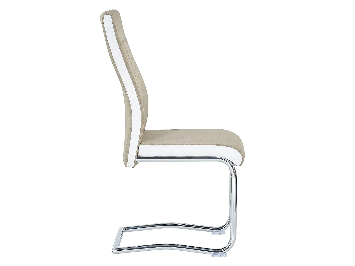Lot de 4 chaises de salle à manger ou cuisine ALBA avec assise rembourrée et piètement chromé, revêtement en tissu beige et blanc