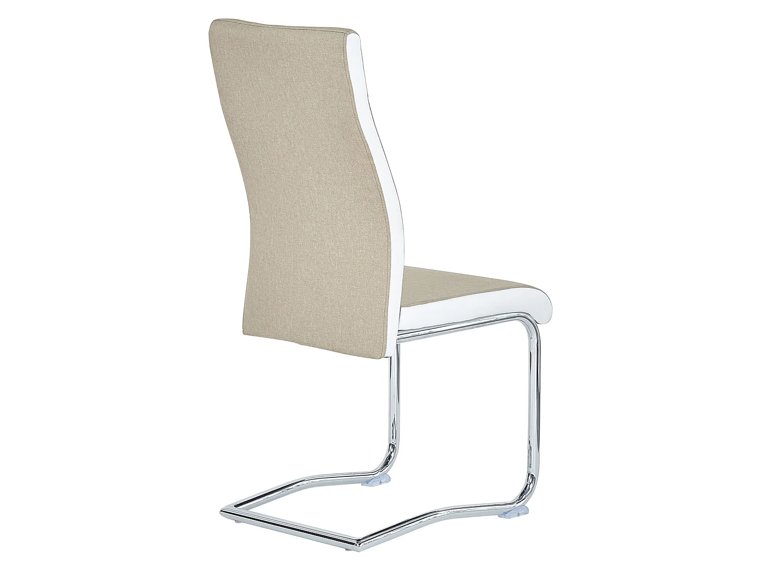 Lot de 4 chaises de salle à manger ou cuisine ALBA avec assise rembourrée et piètement chromé, revêtement en tissu beige et blanc
