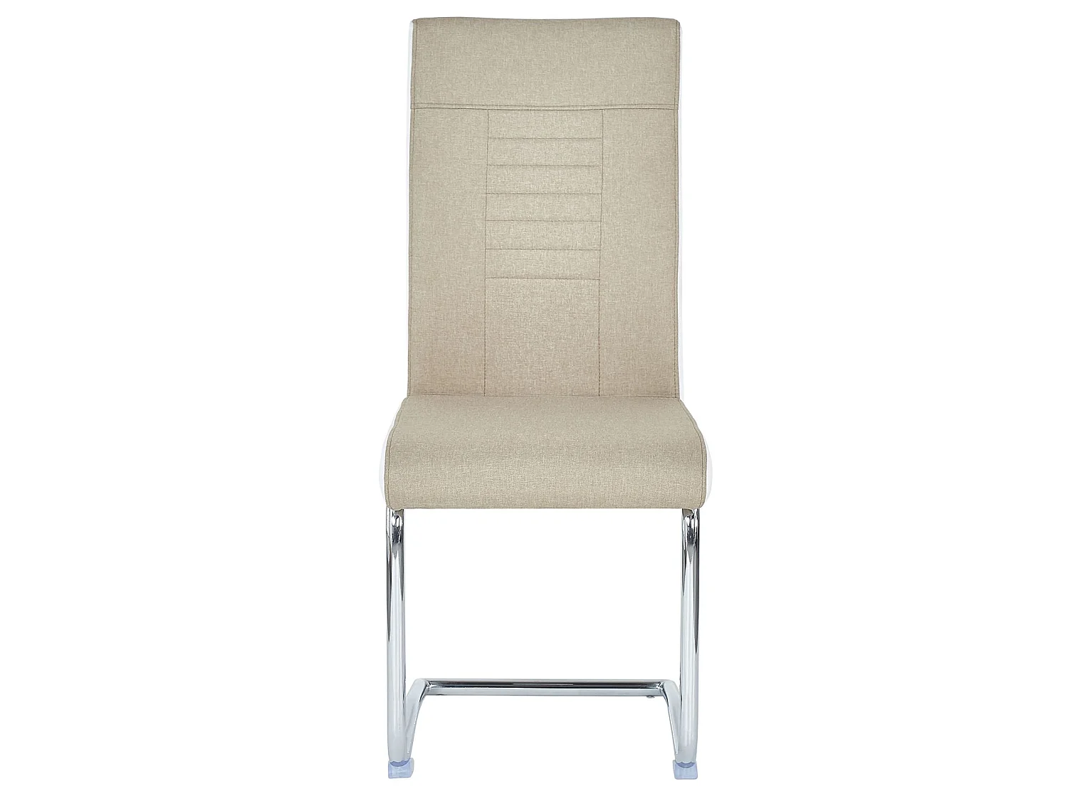 Lot de 4 chaises de salle à manger ou cuisine ALBA avec assise rembourrée et piètement chromé, revêtement en tissu beige et blanc