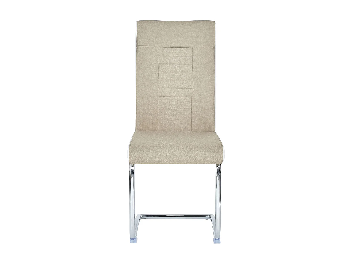 Lot de 4 chaises de salle à manger ou cuisine ALBA avec assise rembourrée et piètement chromé, revêtement en tissu beige et blanc