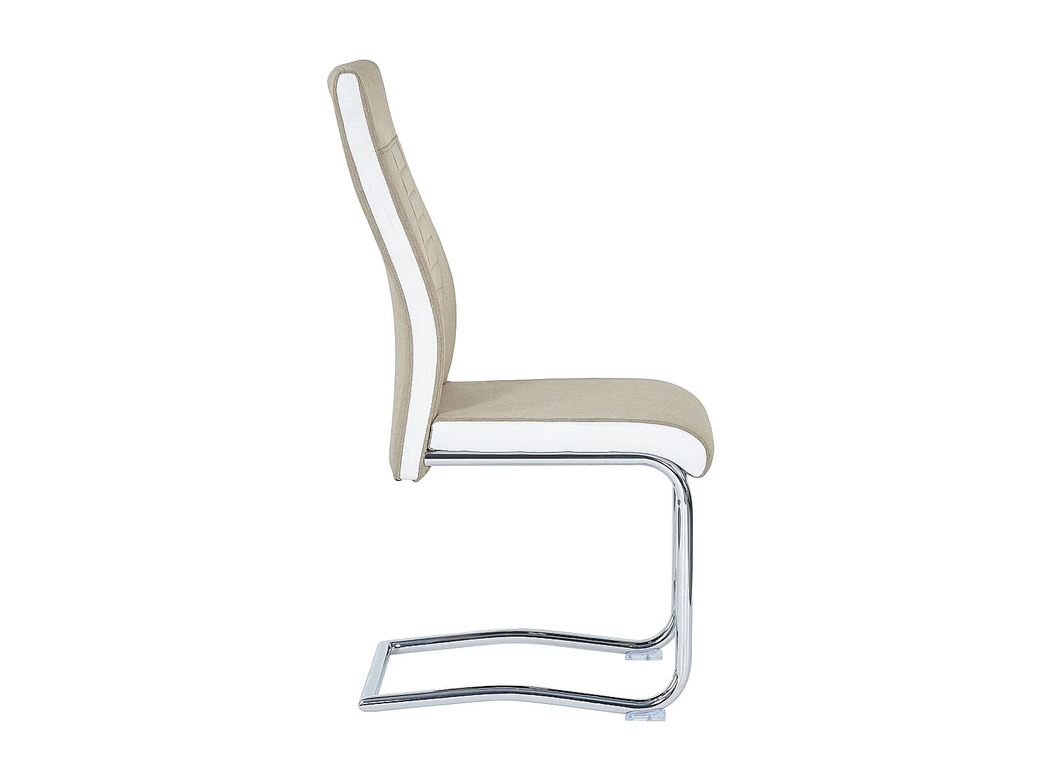 Lot de 4 chaises de salle à manger ou cuisine ALBA avec assise rembourrée et piètement chromé, revêtement en tissu beige et blanc