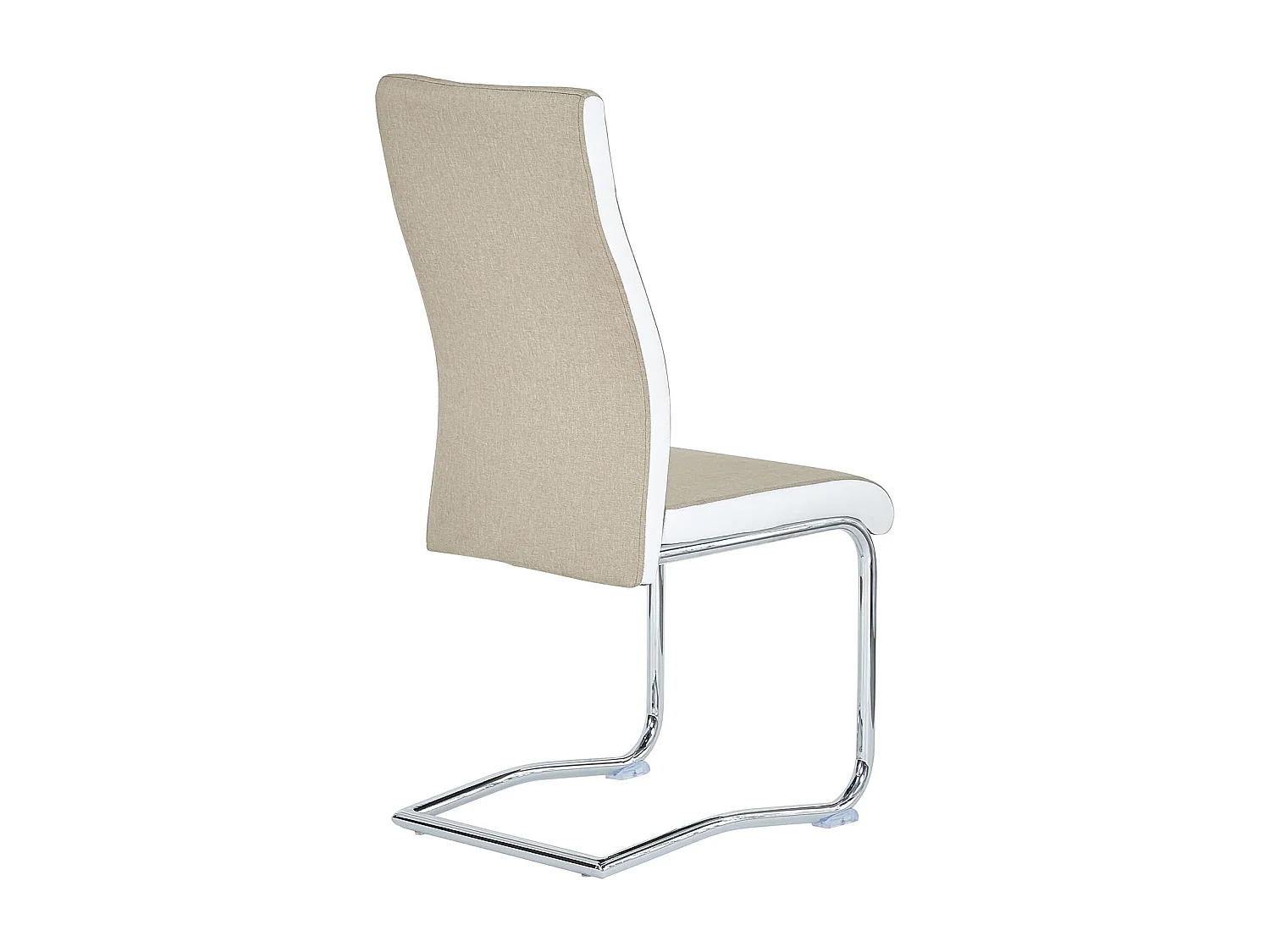 Lot de 4 chaises de salle à manger ou cuisine ALBA avec assise rembourrée et piètement chromé, revêtement en tissu beige et blanc