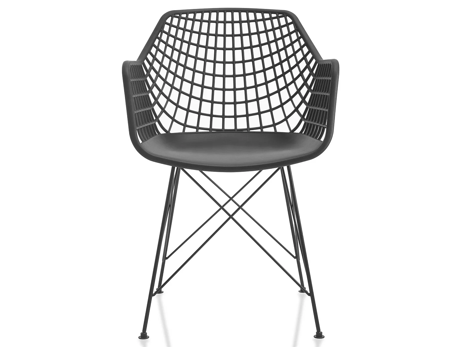 Lot de 4 chaises ALICANTE pour salle à manger ou cuisine design retro avec accoudoirs coque en plastique noir et 4 pieds croisé noir