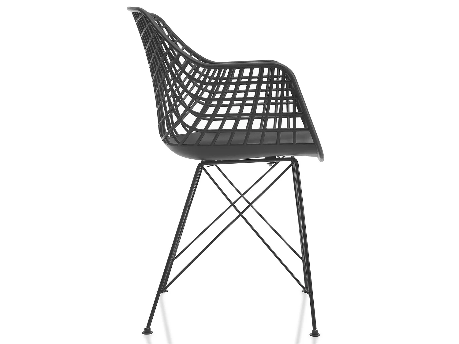 Lot de 4 chaises ALICANTE pour salle à manger ou cuisine design retro avec accoudoirs coque en plastique noir et 4 pieds croisé noir