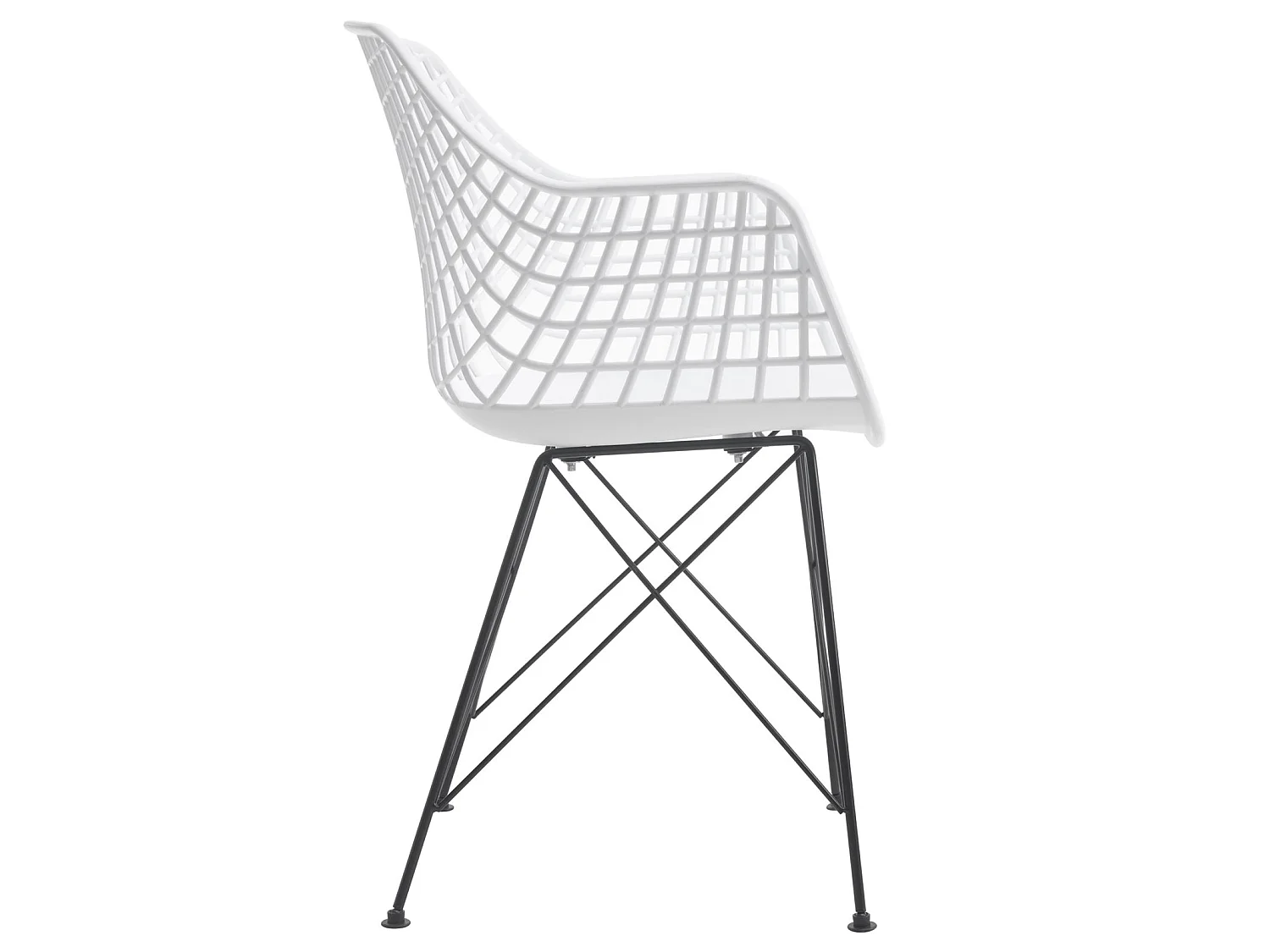 Lot de 4 chaises ALICANTE pour salle à manger ou cuisine design retro avec accoudoirs coque plastique blanc et 4 pieds croisé noir