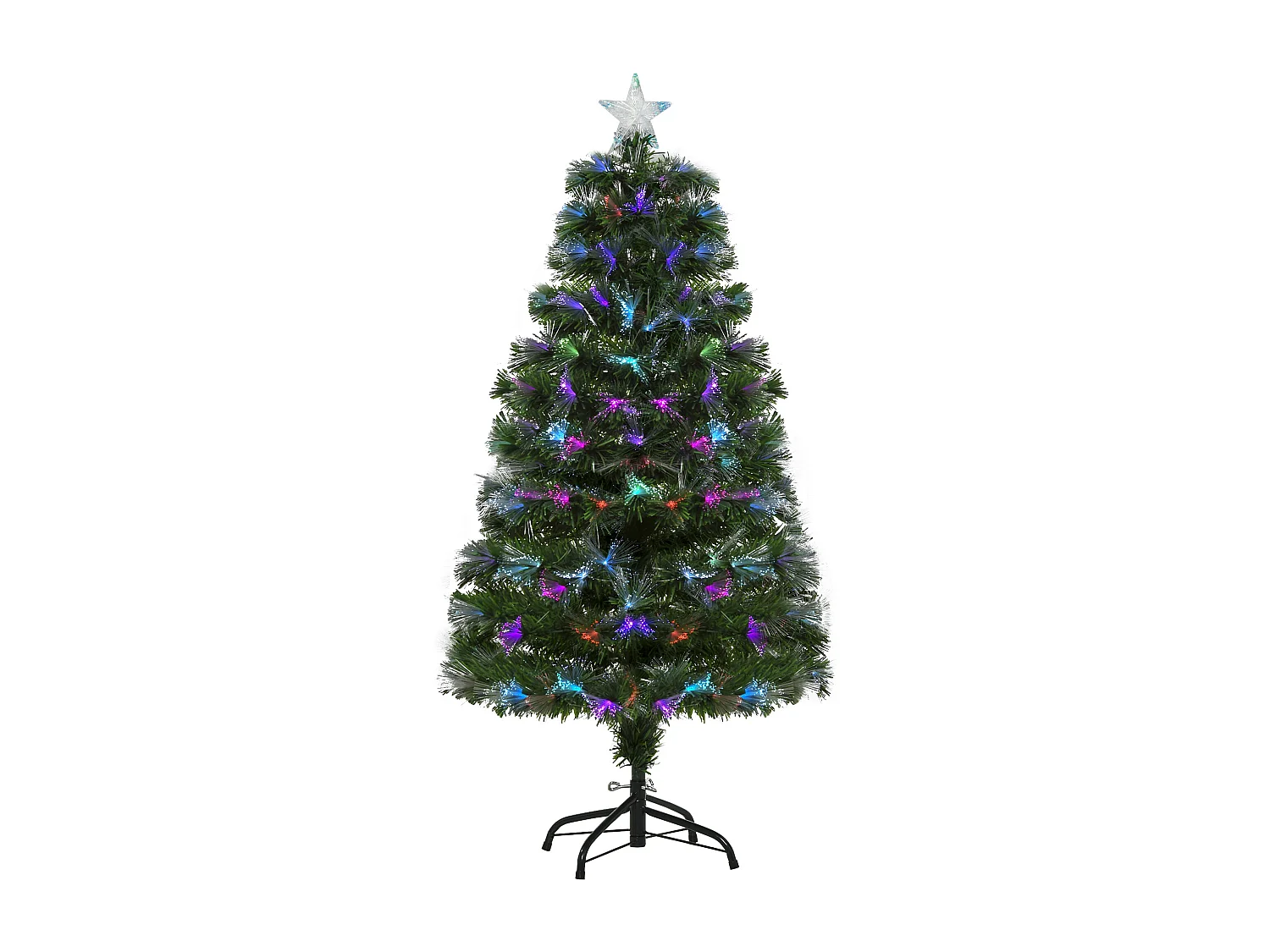 Sapin de Noël artificiel lumineux fibre optique LED multicolore + support pied Ø 66 x 120H cm 130 branches étoile sommet brillante vert