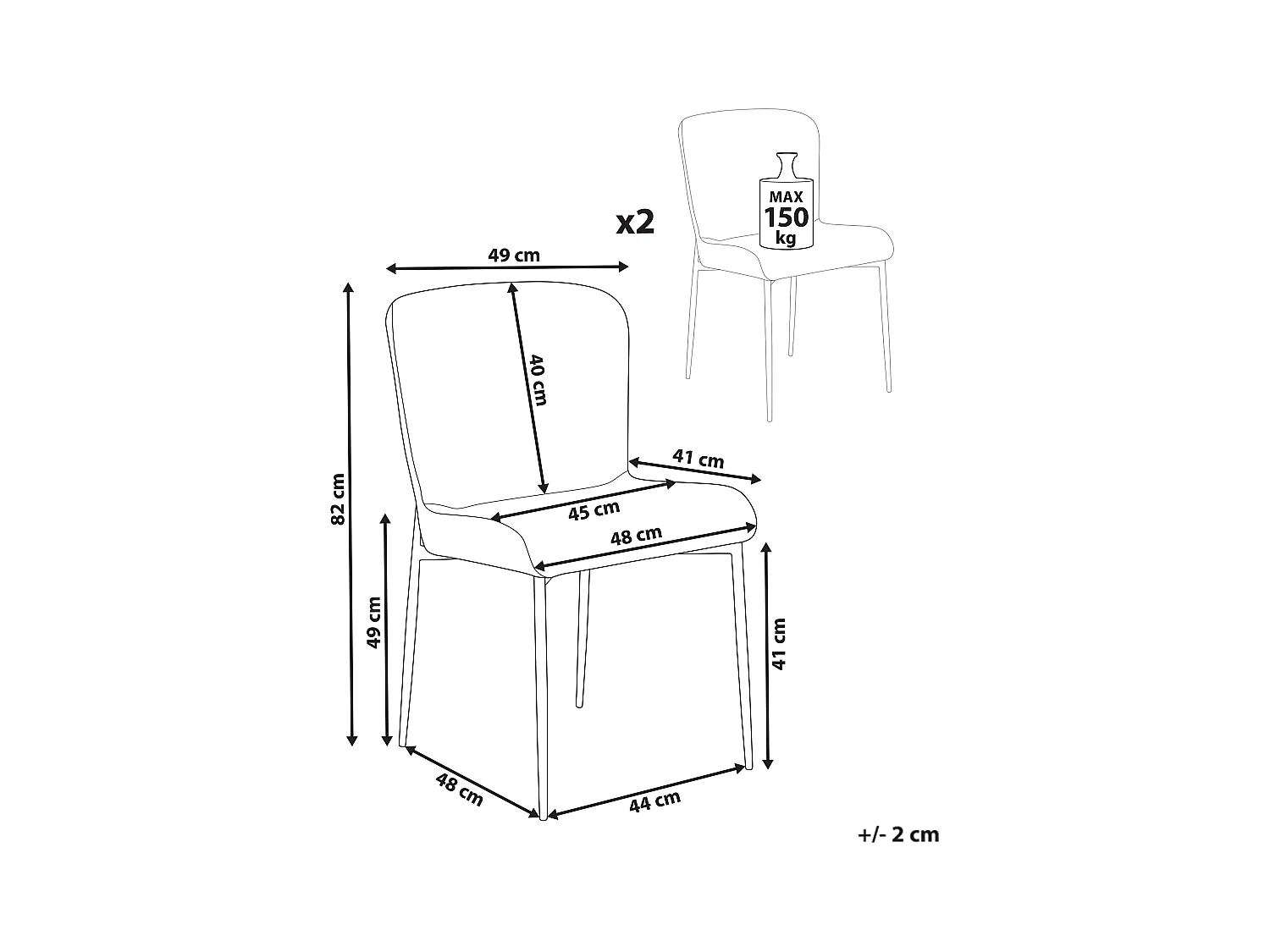 Esszimmerstuhl 2er Set Stoffbezug braun gestrickt Metallbeine schwarz Skandi Ada