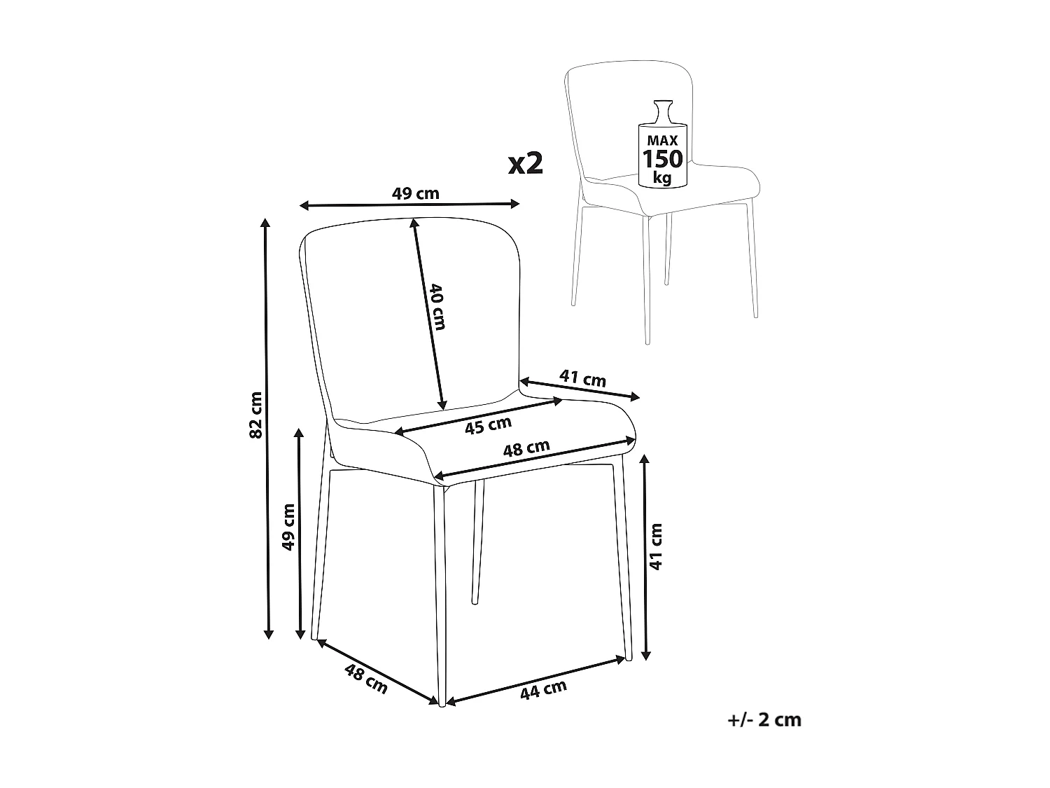 Set van 2 eetkamerstoelen ADA Bruin