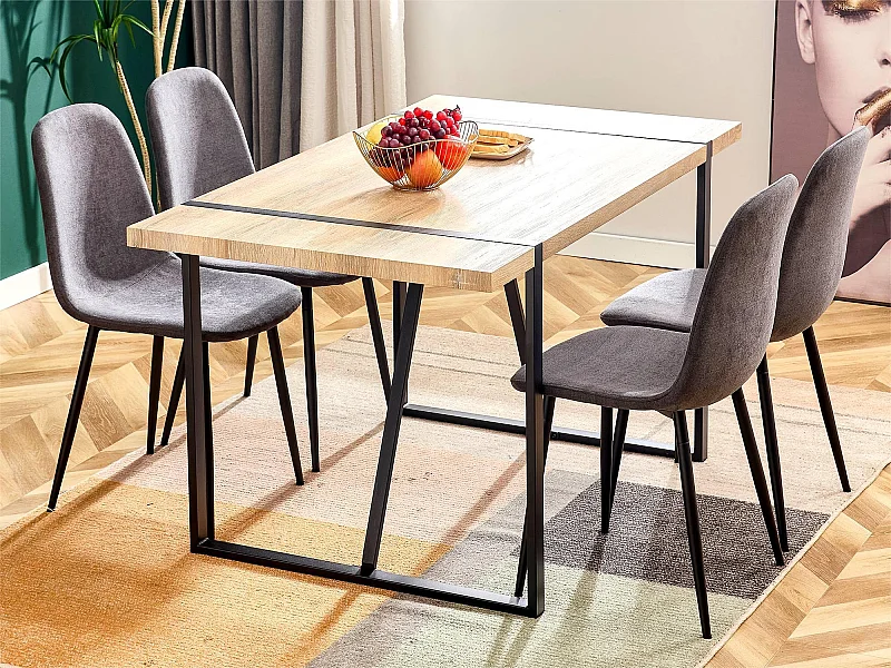 Set van 4 Linnen stoelen - zwart stalen poten - Grijs