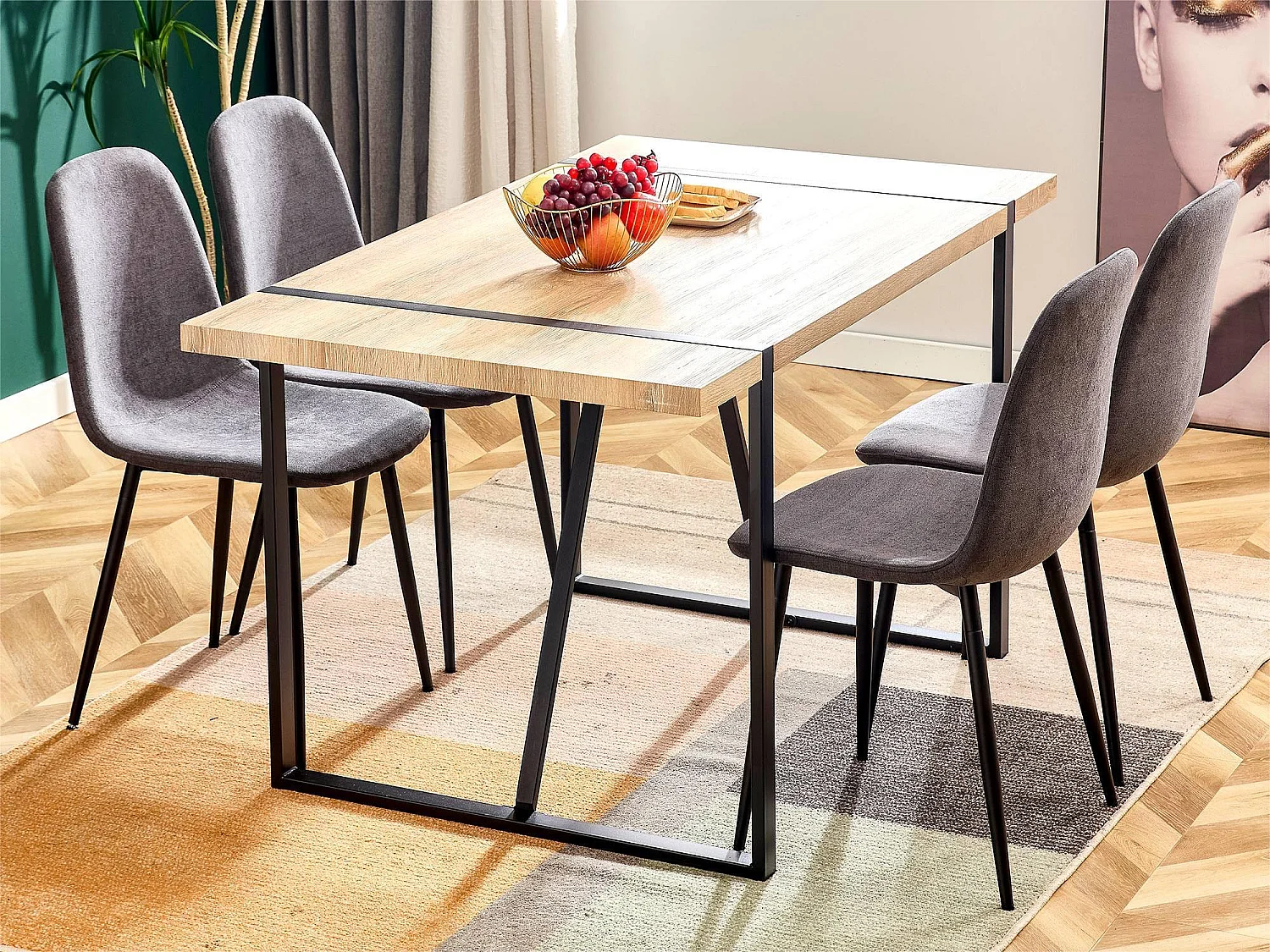 Set di 4 sedie in lino - gambe in acciaio nero - Grigio