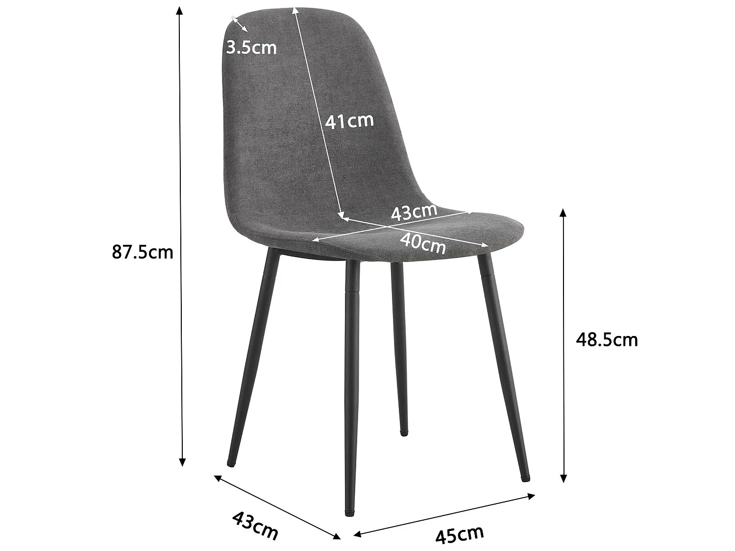 Set di 4 sedie in lino - gambe in acciaio nero - Grigio