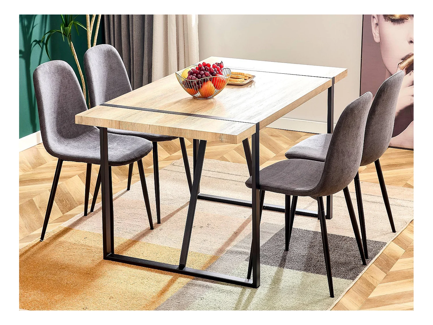 Lot de 4 Chaises en lin - pieds en acier noir - Gris