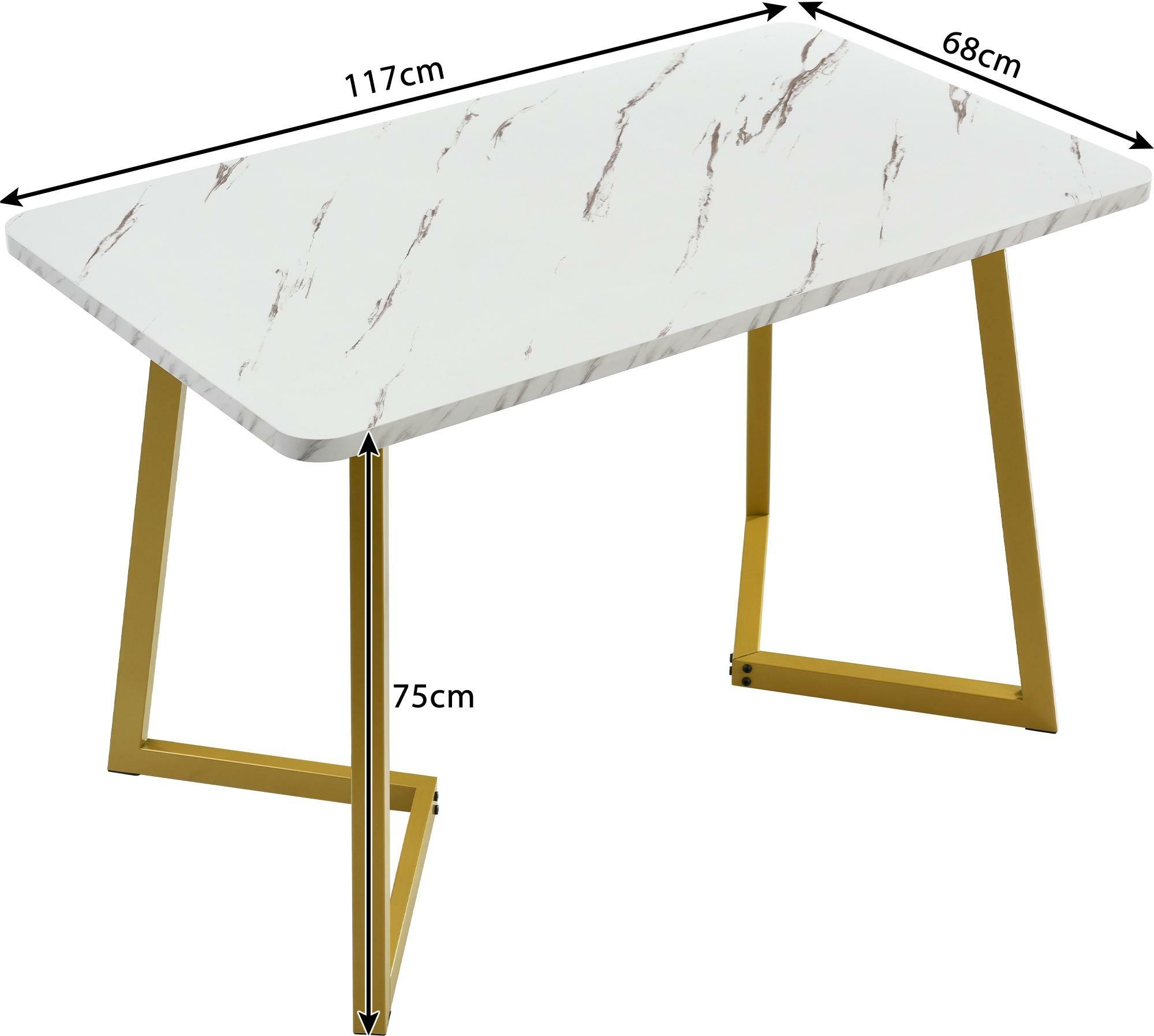 Set Tavolo da Pranzo Oro e 4 Sedie, Marmo Moderno Rettangolare, Sedie  Velluto Verde 117cm