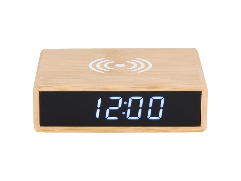Wecker Fat mit Telefonladegerät LED - Bambus