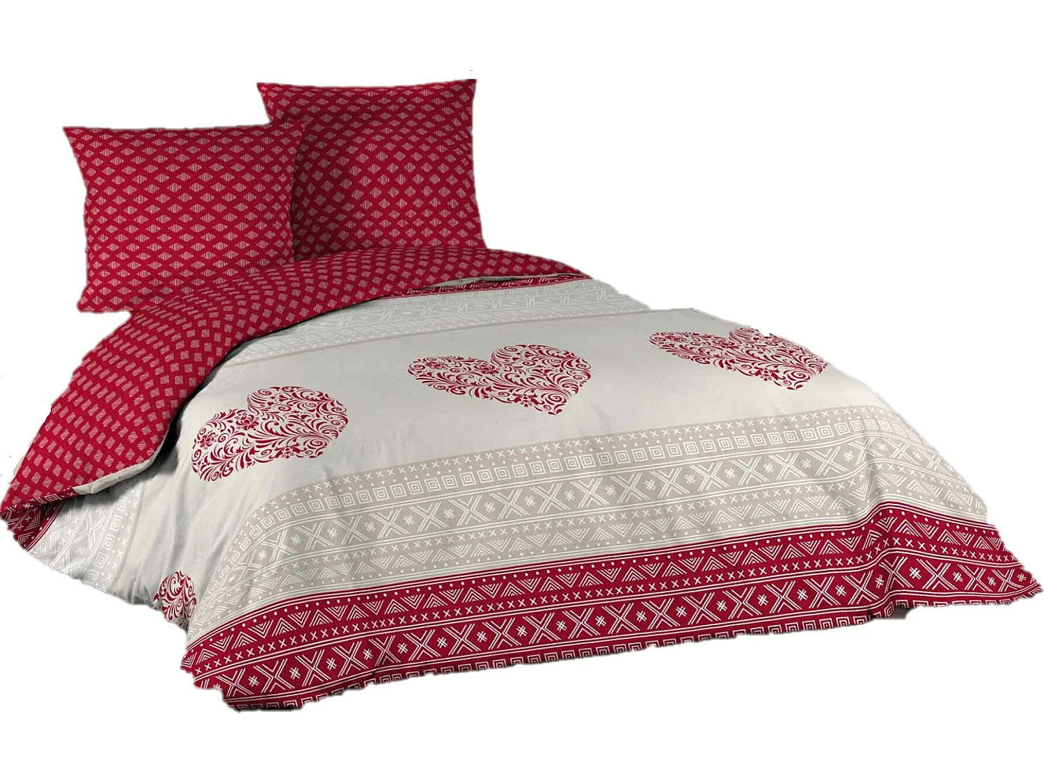 Housse couette + taies 220 x 240 cm Trendre Coeur