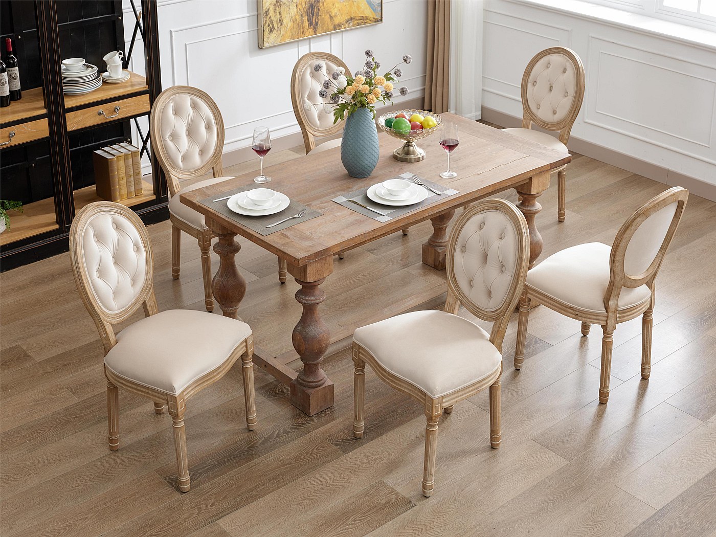 Set Di 2 Sedie Da Pranzo In Velluto Beige – Struttura In Legno Massiccio – Con Bottone Capitonné – Portata 150kg