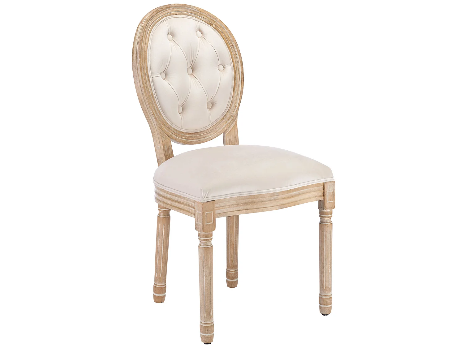 Lot de 6 chaises en velours avec boutons capitonnés - cadre en bois massif - Beige