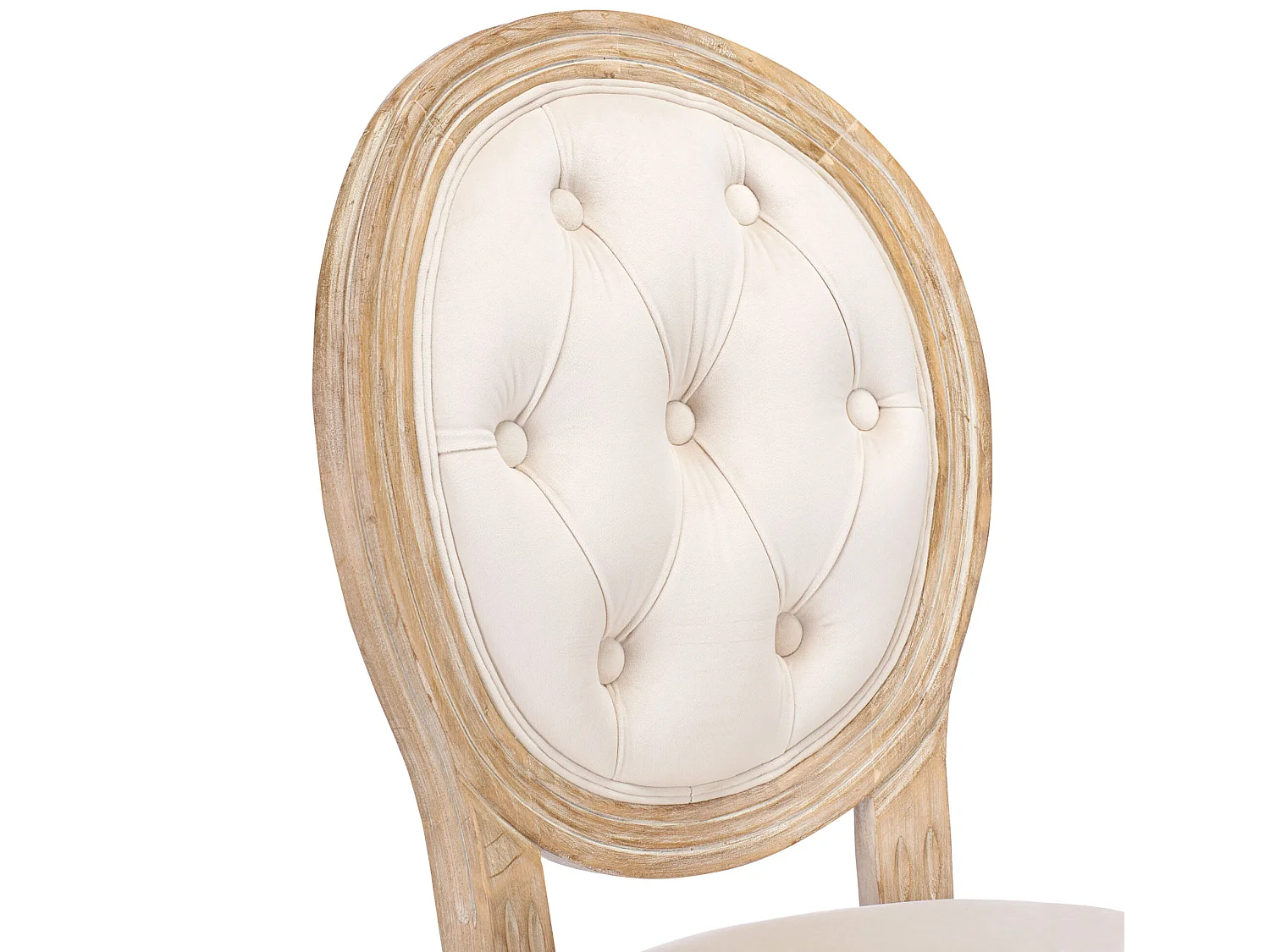 Lot de 6 chaises en velours avec boutons capitonnés - cadre en bois massif - Beige