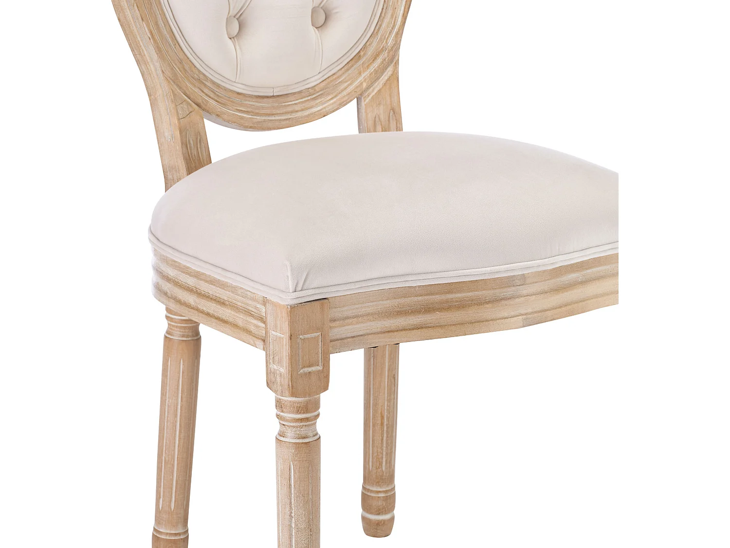 Lot de 6 chaises en velours avec boutons capitonnés - cadre en bois massif - Beige