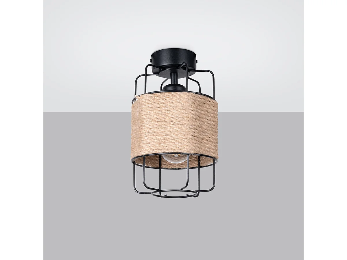 Plafonniers Gizur Industriel En Acier/Corde - 1 Sources Lumineuses - L.15 X H.25 Cm - Noir