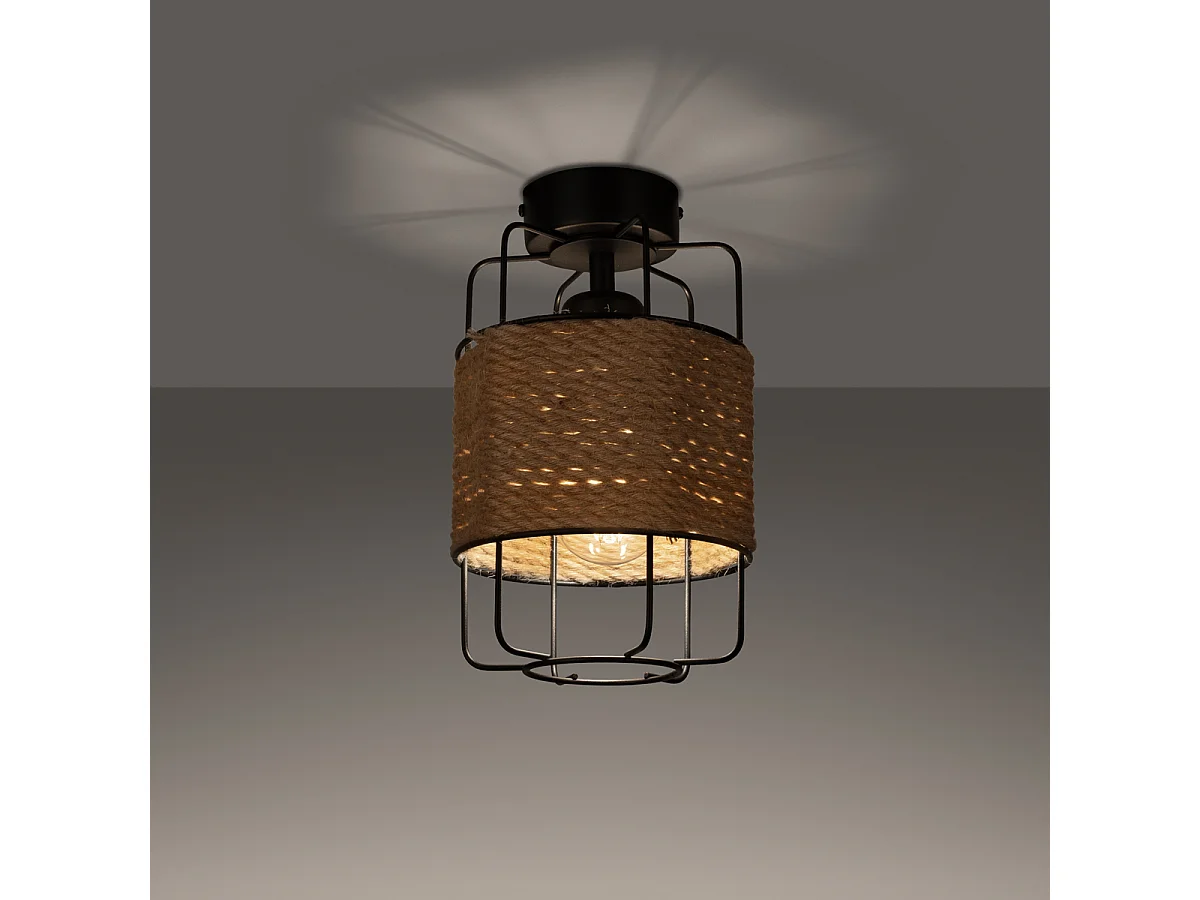 Plafonniers Gizur Industriel En Acier/Corde - 1 Sources Lumineuses - L.15 X H.25 Cm - Noir