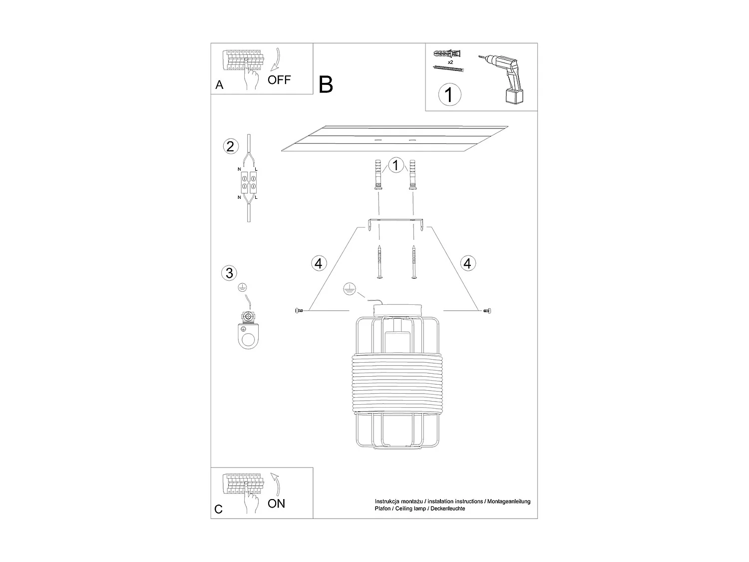 Plafonniers Gizur Industriel En Acier/Corde - 1 Sources Lumineuses - L.15 X H.25 Cm - Noir