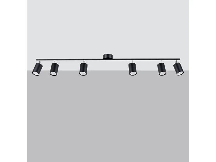 Lampade Da Soffitto Lemmi Moderno Di Acciaio - 6 Sorgenti Luminose - L.135 X A.20 Cm - Nero