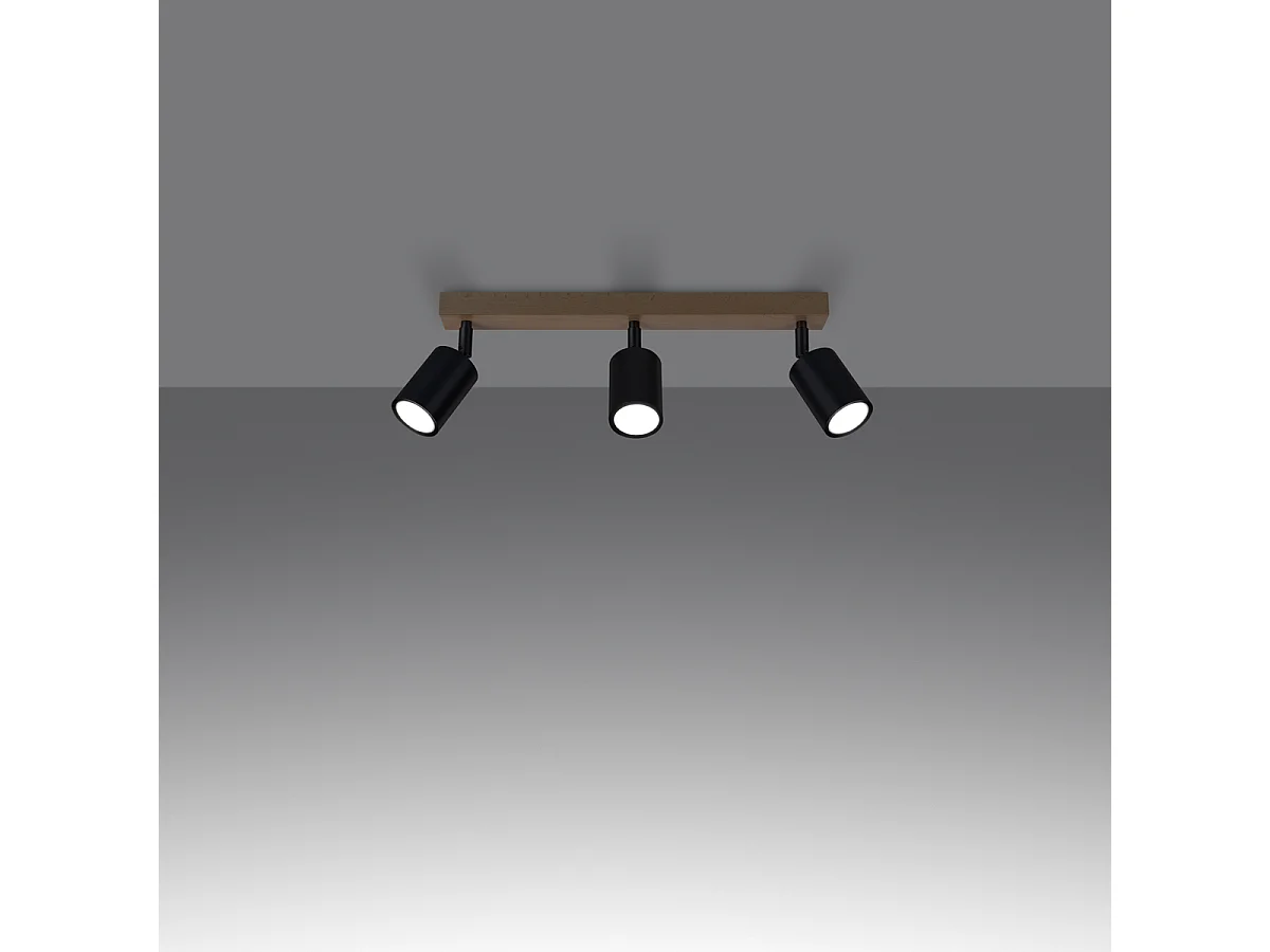 Deckenlampen Verdo Modern Aus  Stahl/Holz - 3 Lichtquellen - L.61 X H. Cm - Schwarzes Holz